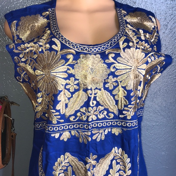 Floral Embroidered Artisan Royal Blue Tunic - Picture 6 of 12